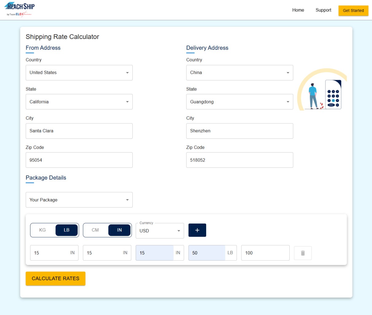 ReachShip Shipping Calculator US to China