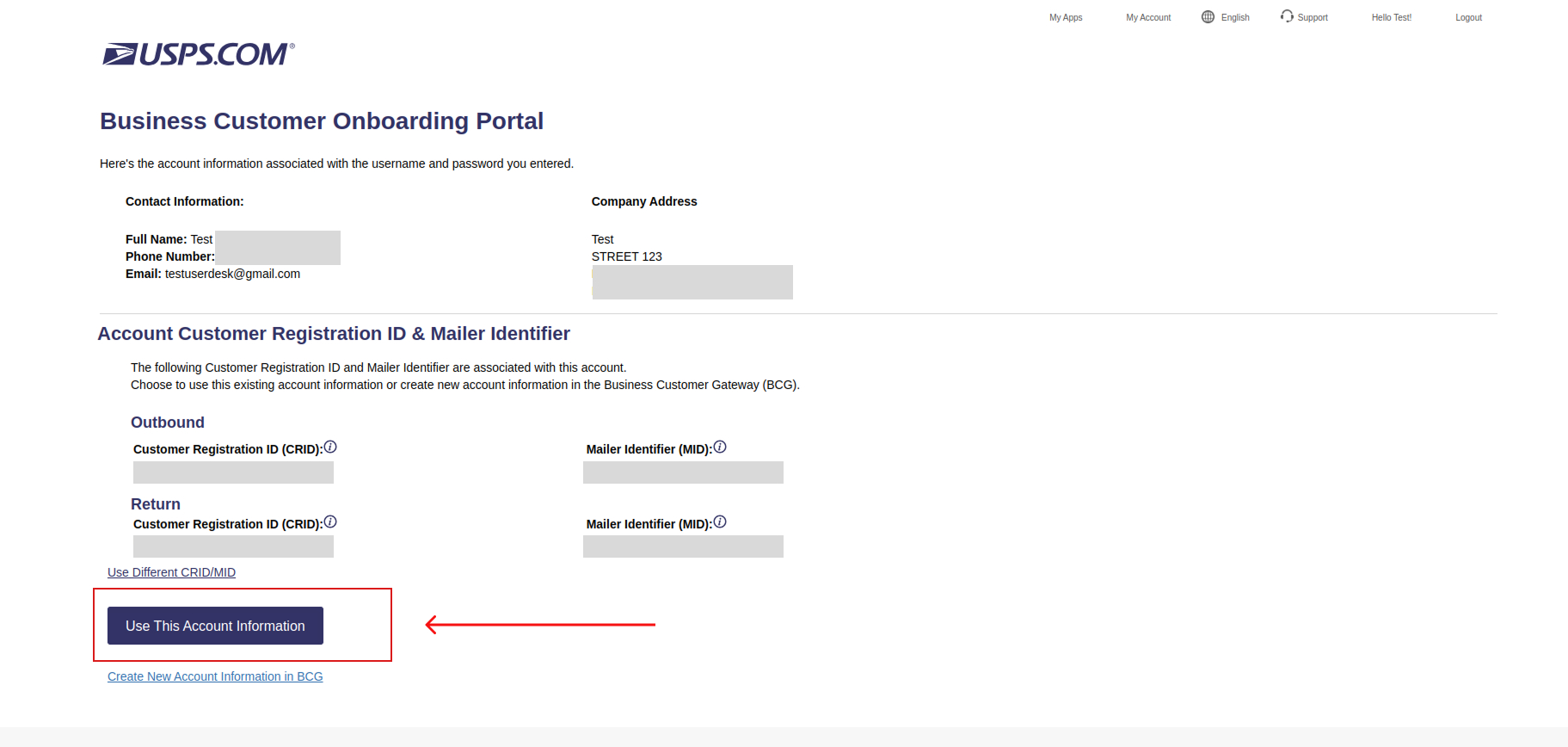 USPS Account Information