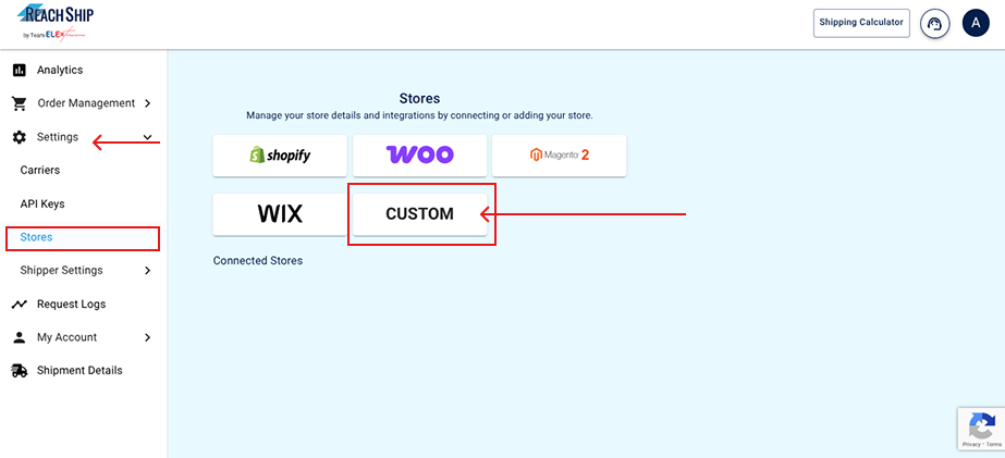 Navigate to add Custom Store