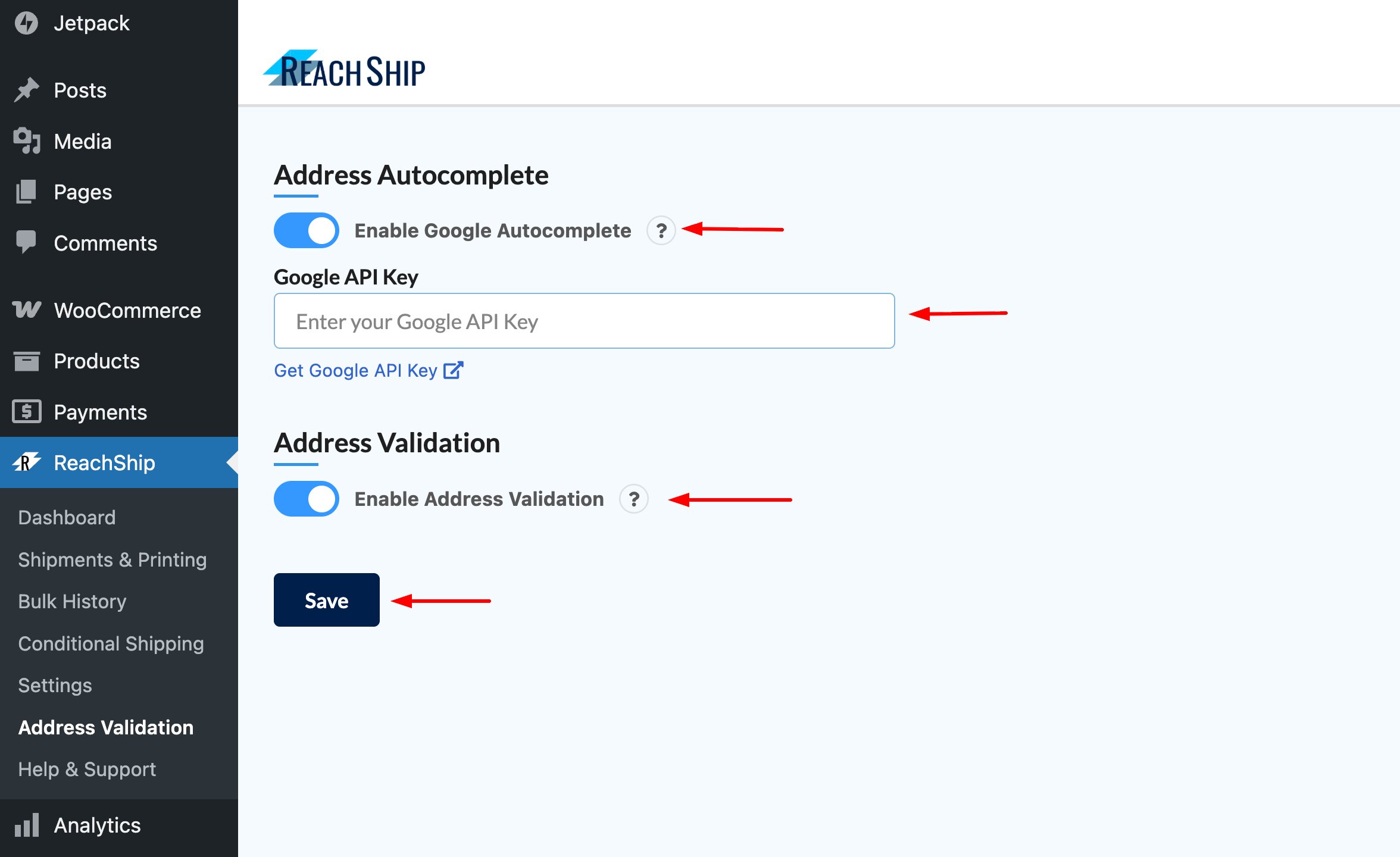 Enable Address Validation & Autocomplete