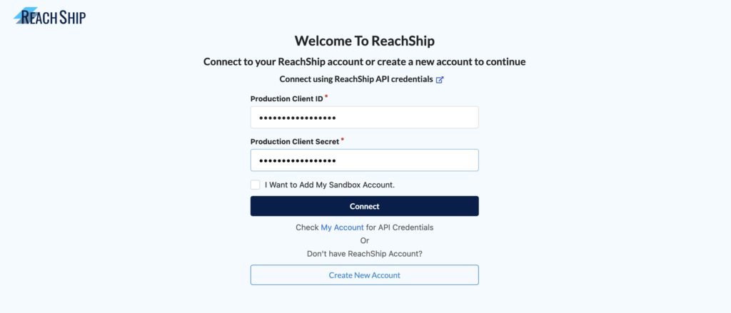 ReachShip Real-Time Shipping Plugin Login