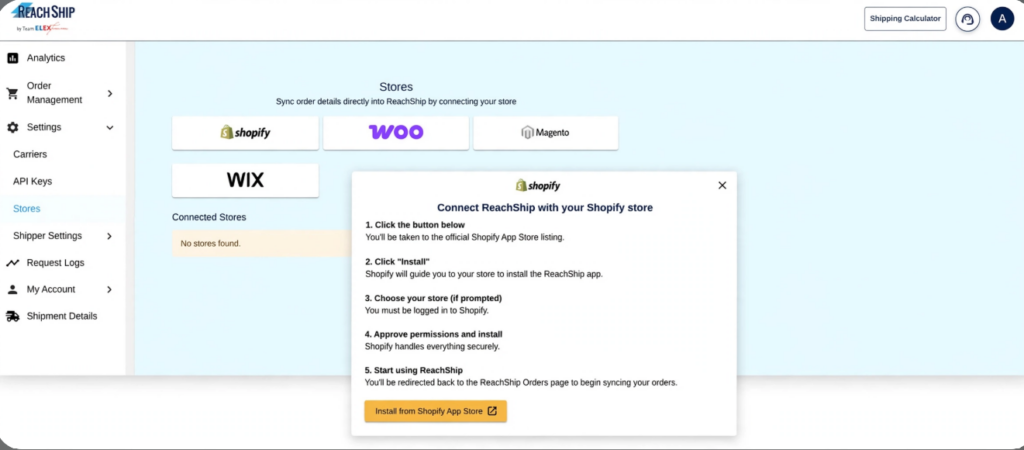 Connect ReachShip With Shopify