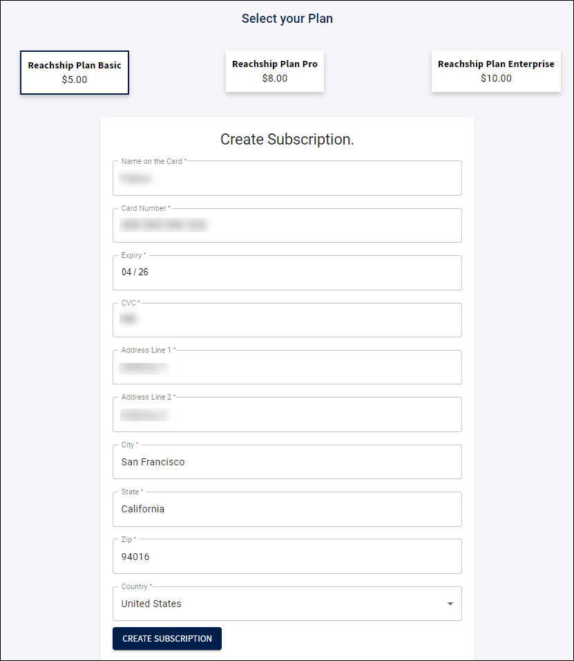 ReachShip | Choosing a subscription plan
