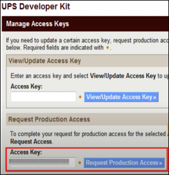 Obtain your UPS Account Credentials |  Request production access key