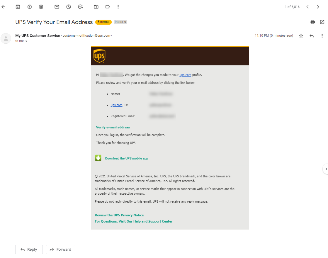 Obtain your UPS Account Credentials | UPS email for verification