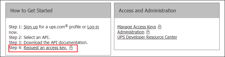 Obtain your UPS Account Credentials | request an access key