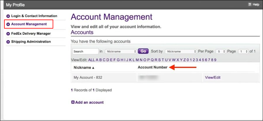 Obtain your FedEx Account Credentials | view account number