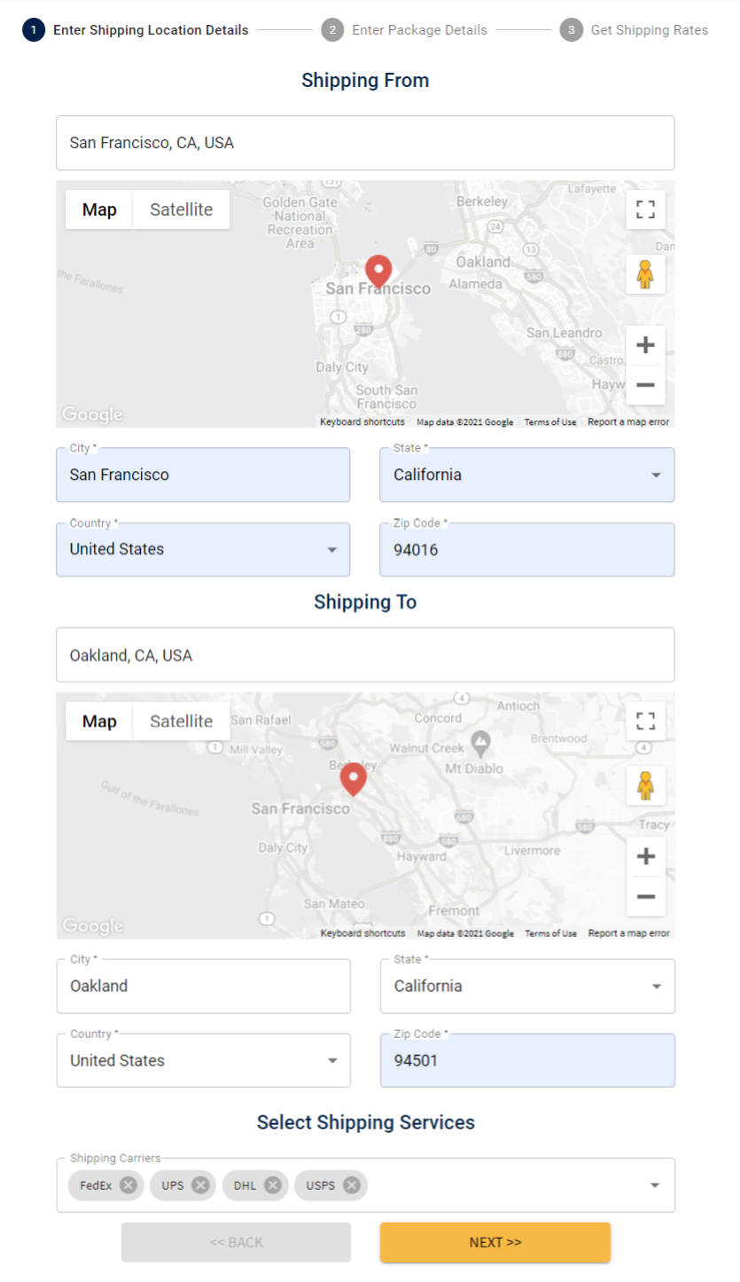 Shipping Calculator | Enter the source and destination address
