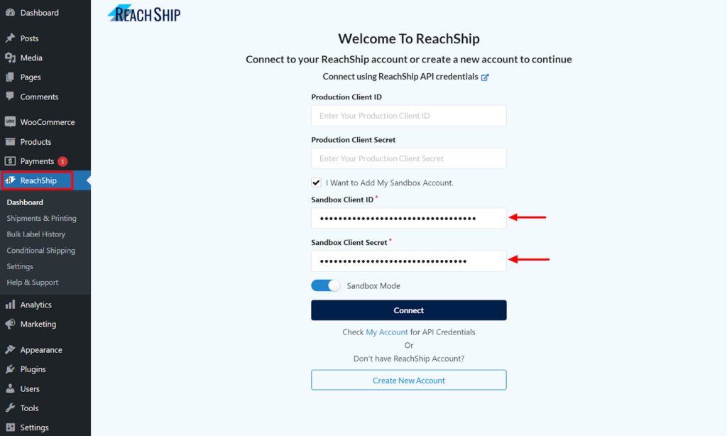 Connect Carrier Credentials with ReachShip