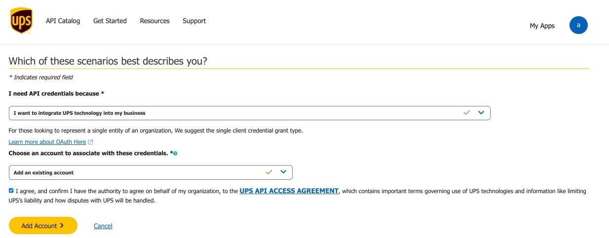 Fill Details for Add Apps | UPS