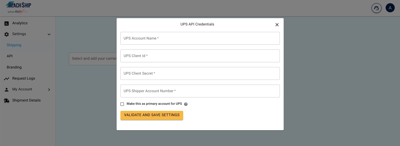 UPS API Credentials | ReachShip