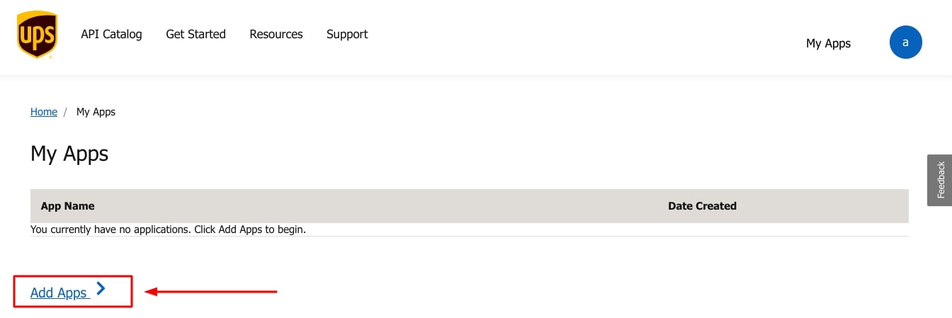 UPS Add Apps Page