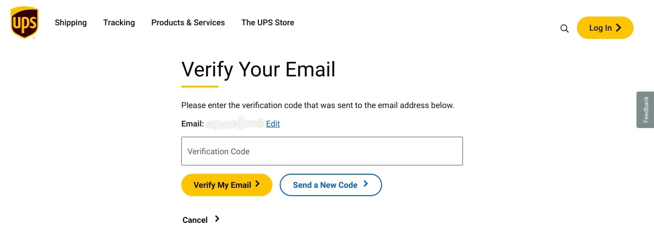 UPS Verification Code for Email