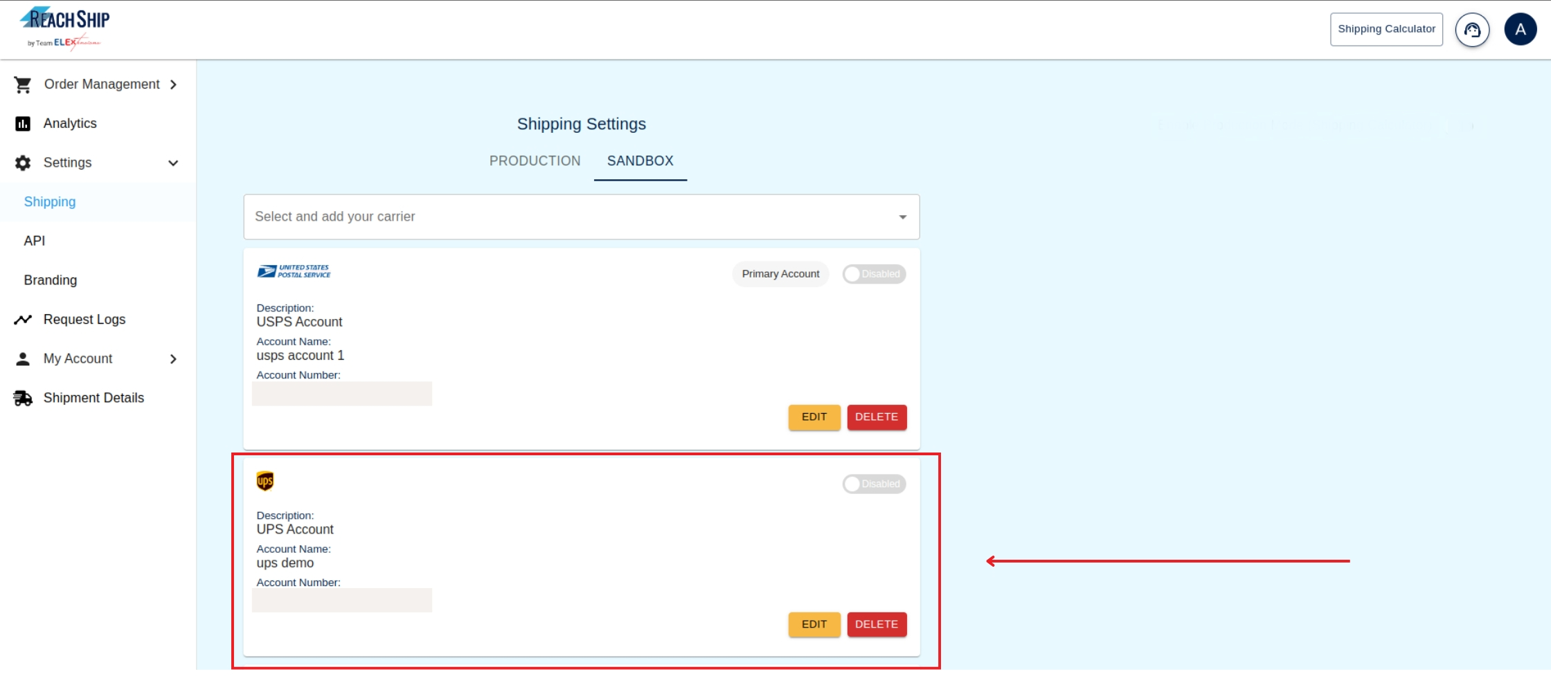 UPS Account added to ReachShip