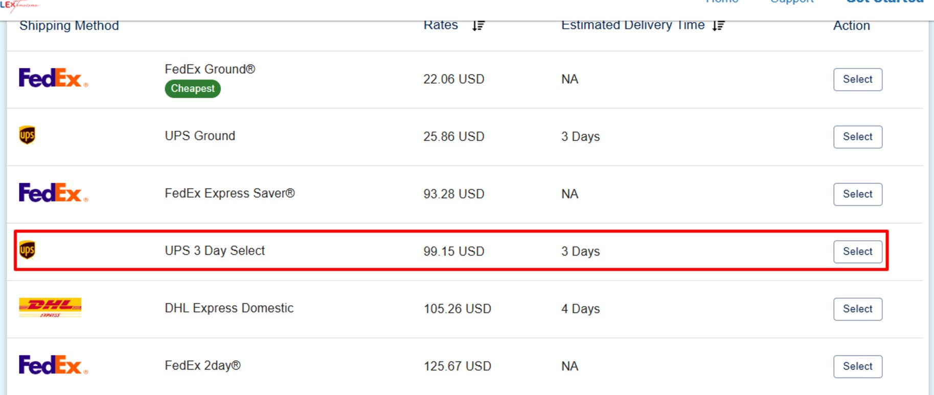 ReachShip shipping calculator carrier details one
