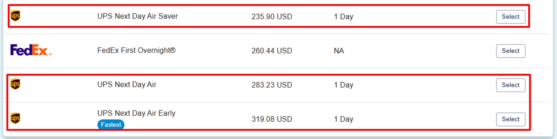 ReachShip shipping calculator carrier details three