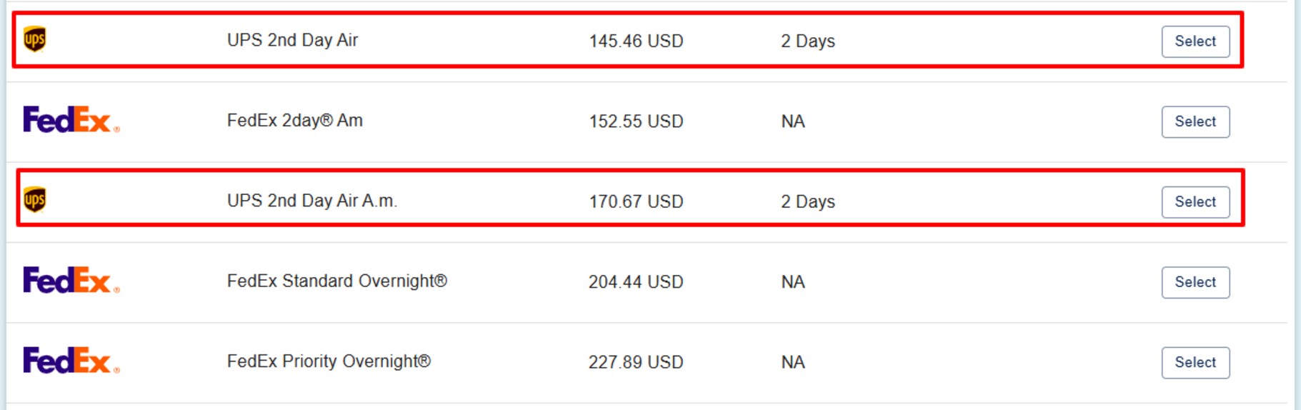 ReachShip shipping calculator carrier details two