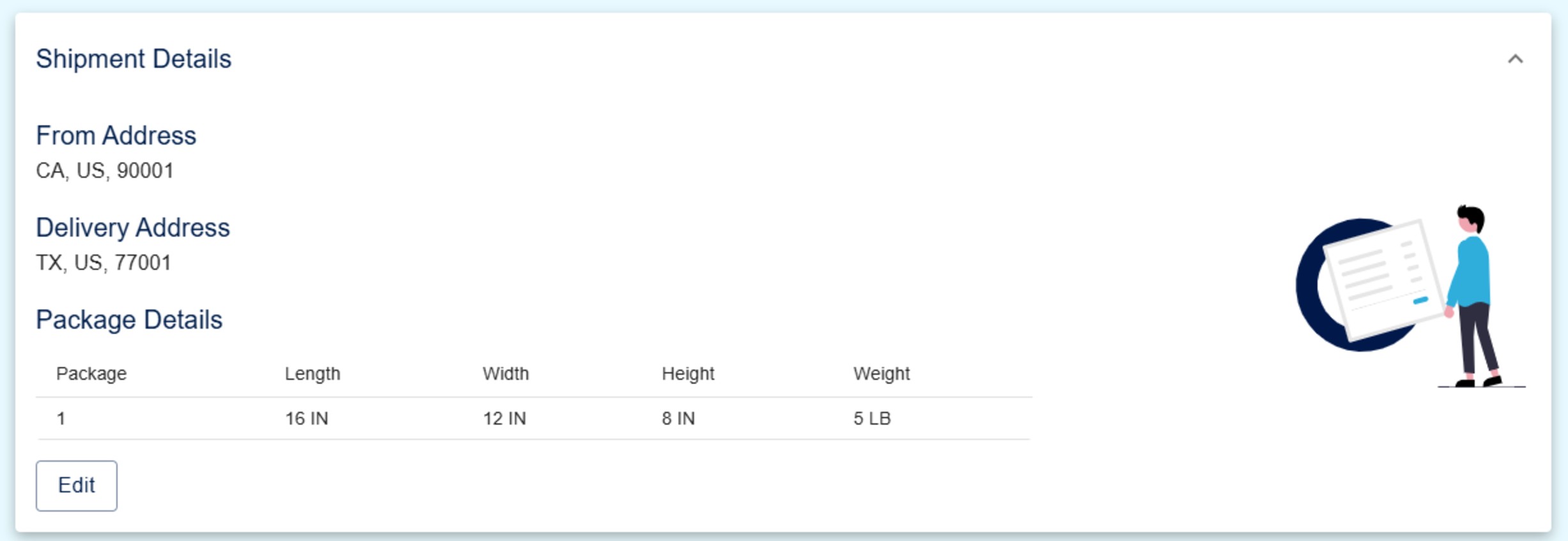 ReachShip shipping calculator- shipment details