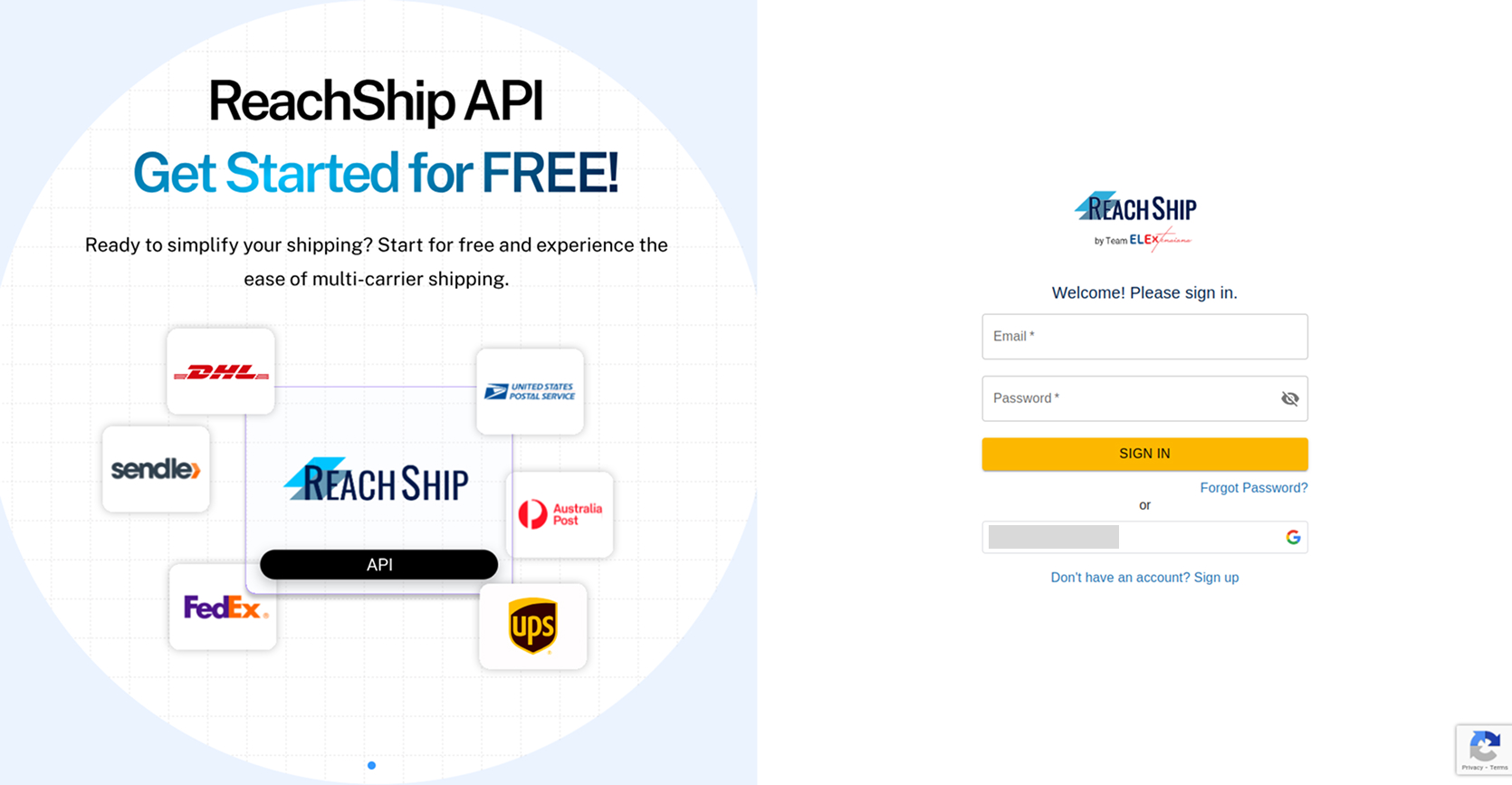 ReachShip Signin page