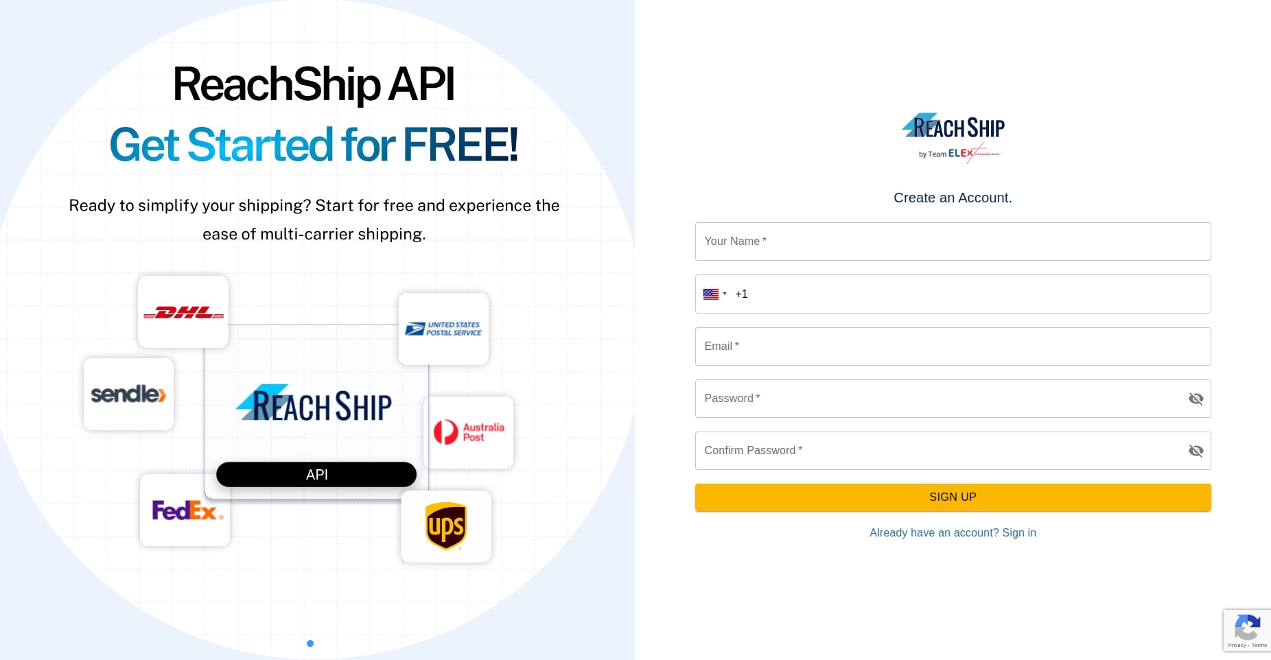 ReachShip Signup page