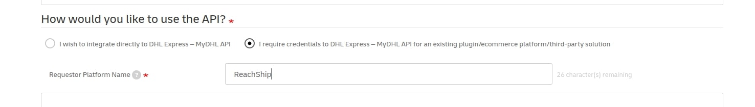ReachShip as the Requestor Platform Name