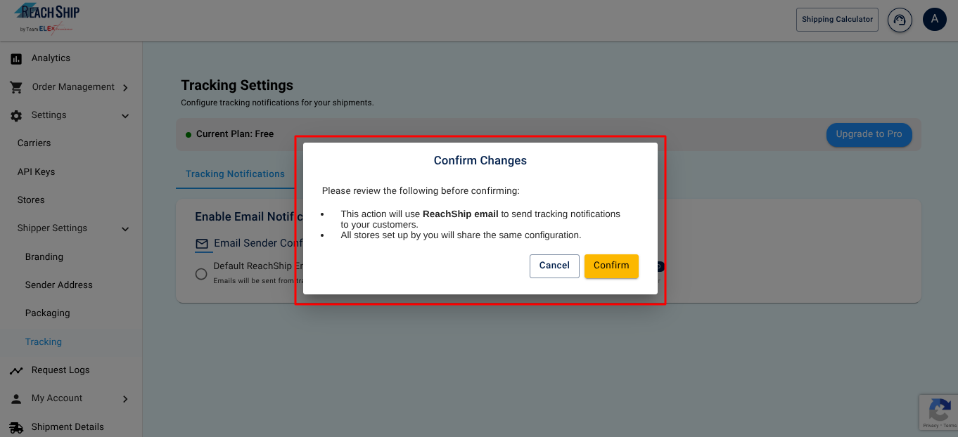 Adding Default ReachShip Email
