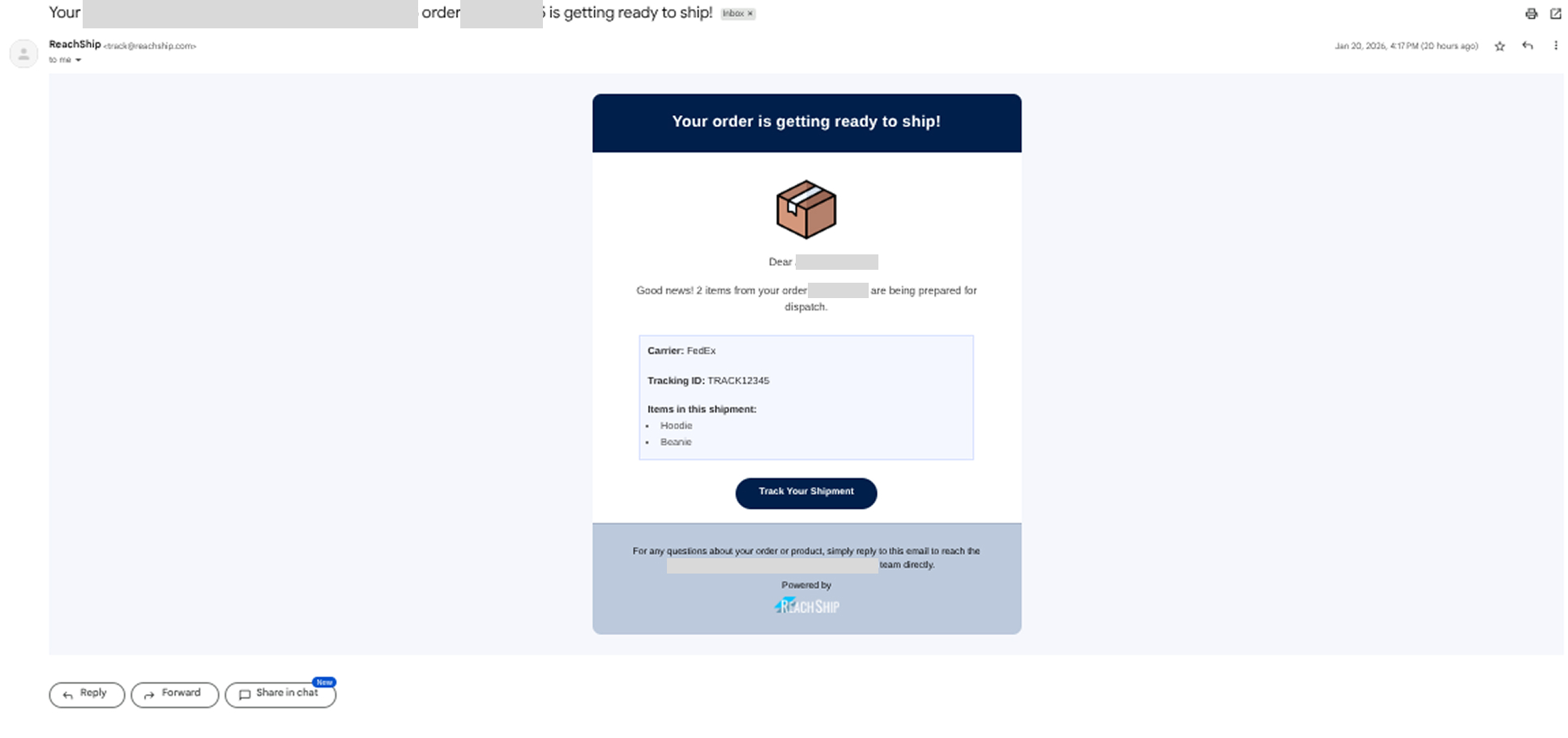 ReachShip Default Email Option | Test Email