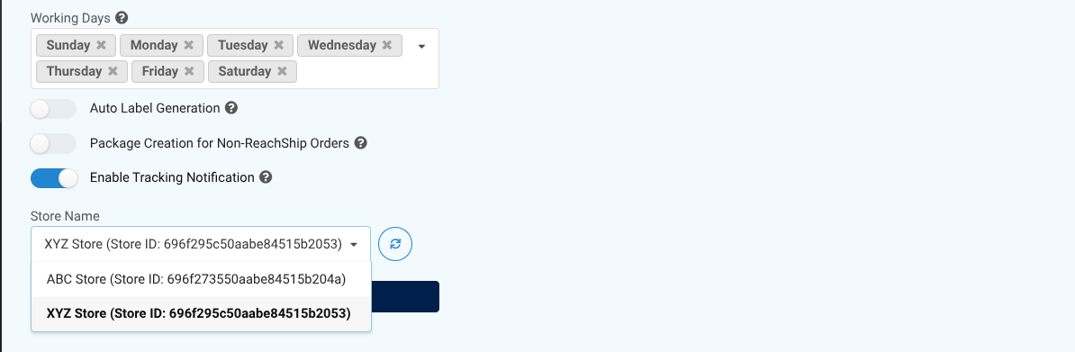 Tracking Notification Settings
