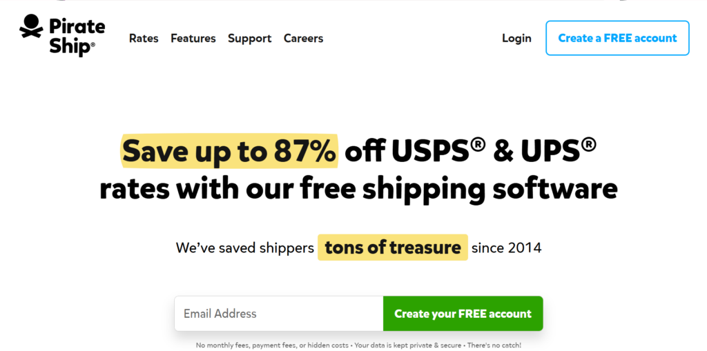 Pirate Ship Free shipping platform