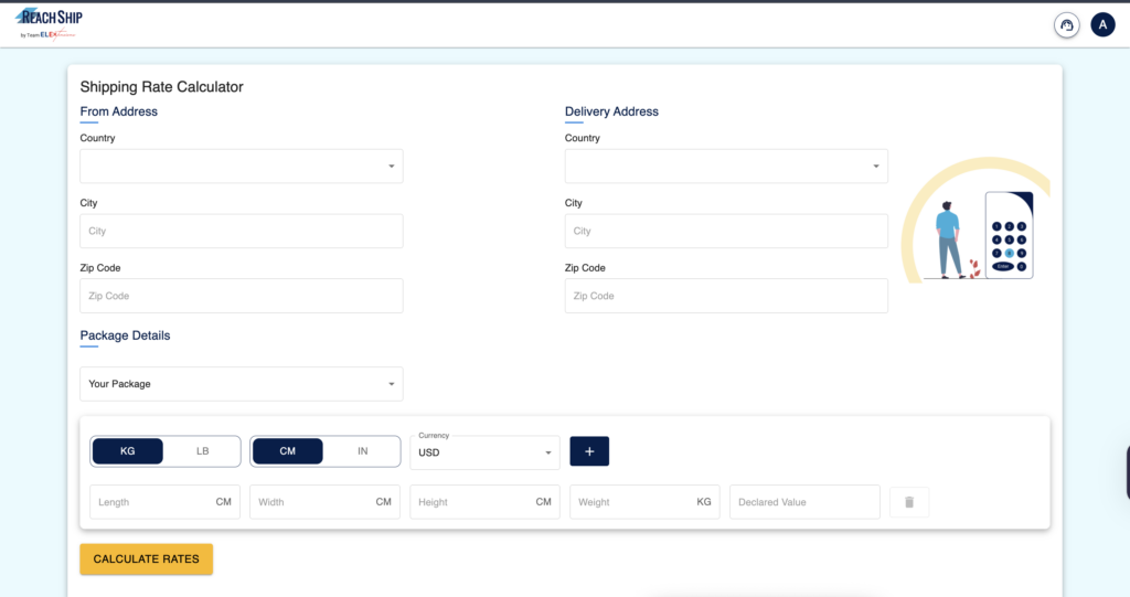 Shipping Calculator and the details needed for calculation
