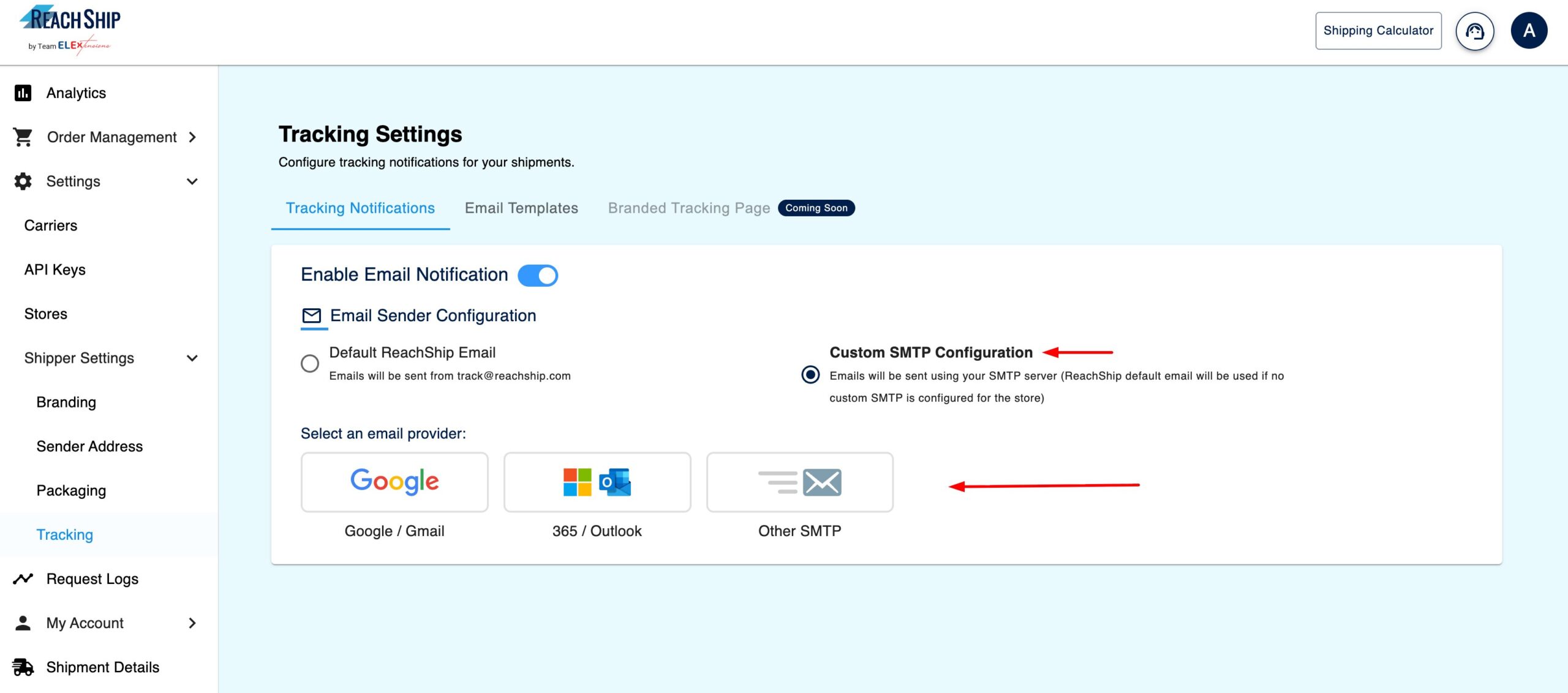 Custom SMTP Configuration Option