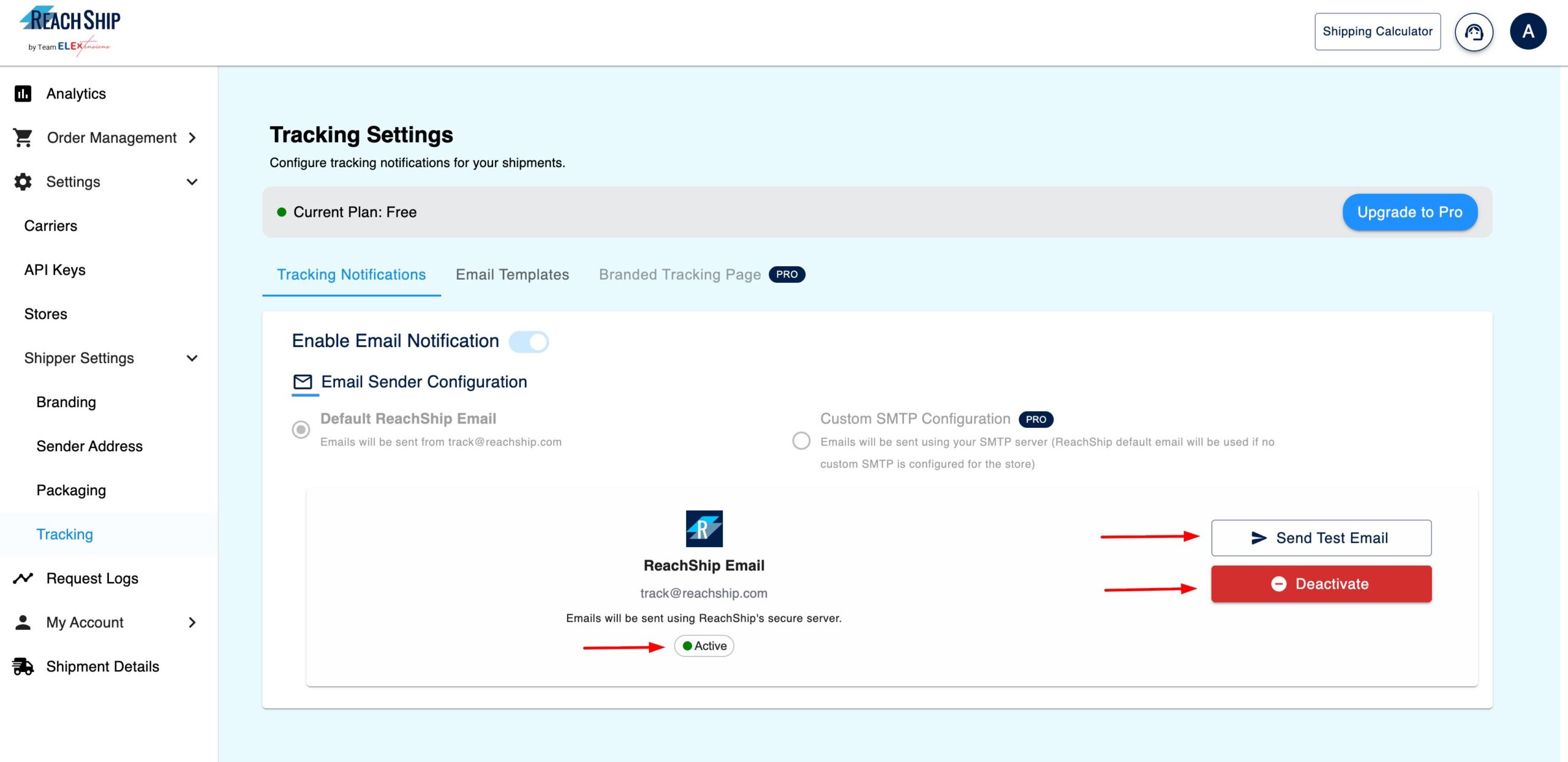 Default ReachShip Email Added
