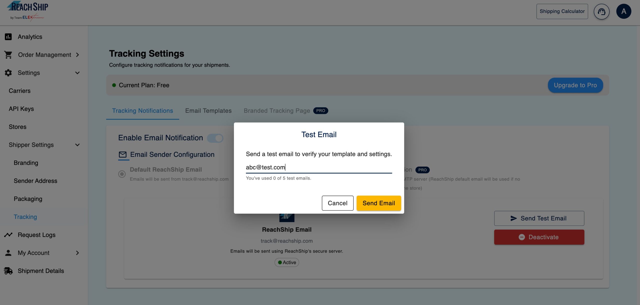 Send Test Email for Default Settings