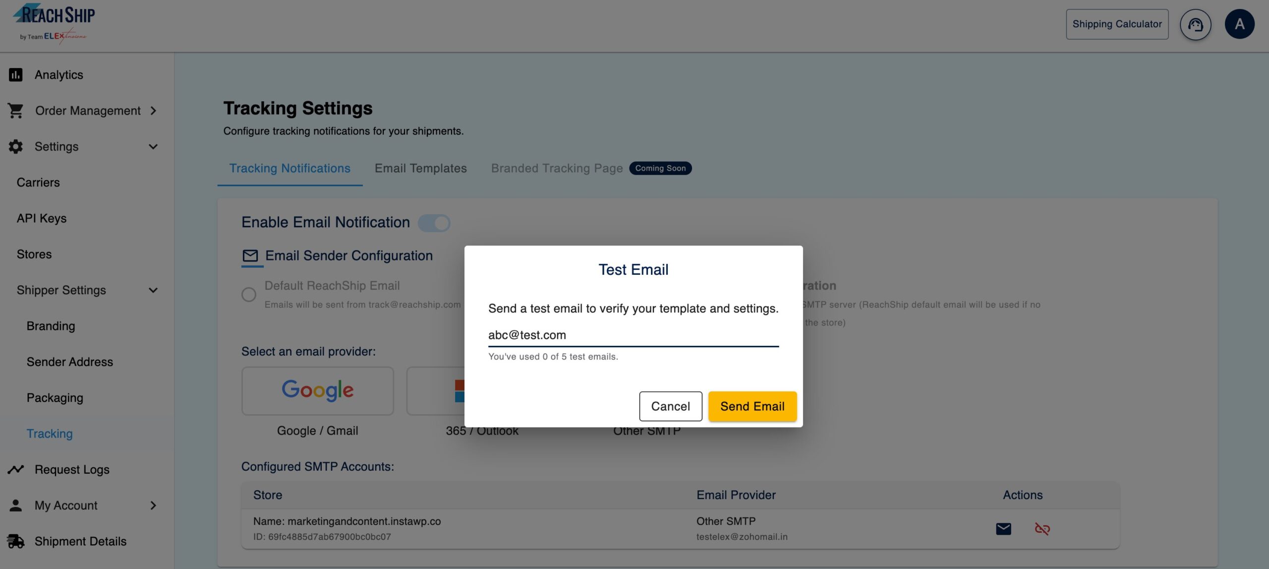 Send Test Email for Other SMTP