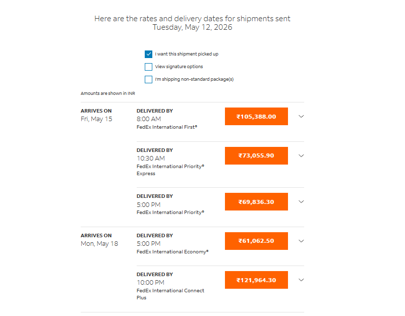 Show Rates using FedEx Shipping Calculator