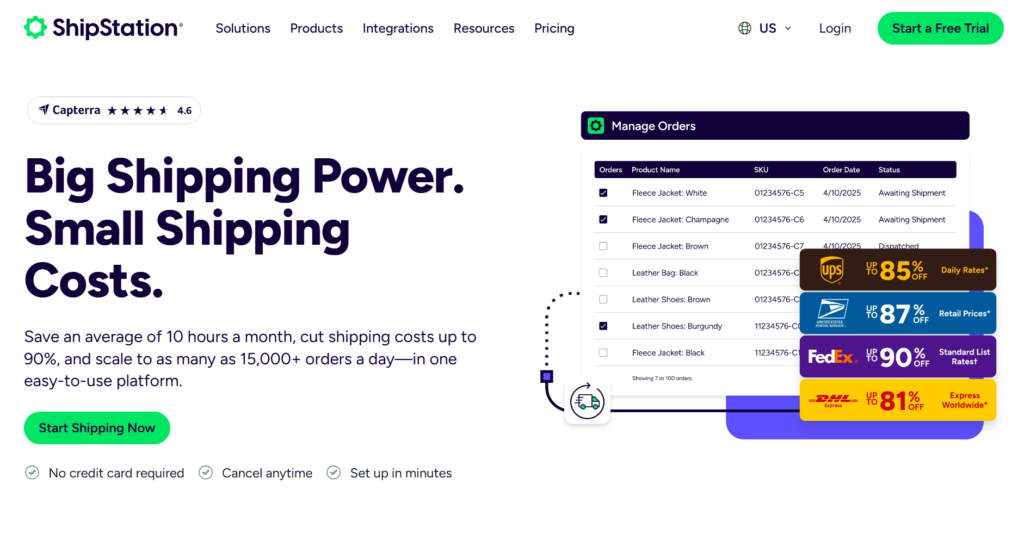 Shipstation dashboard page