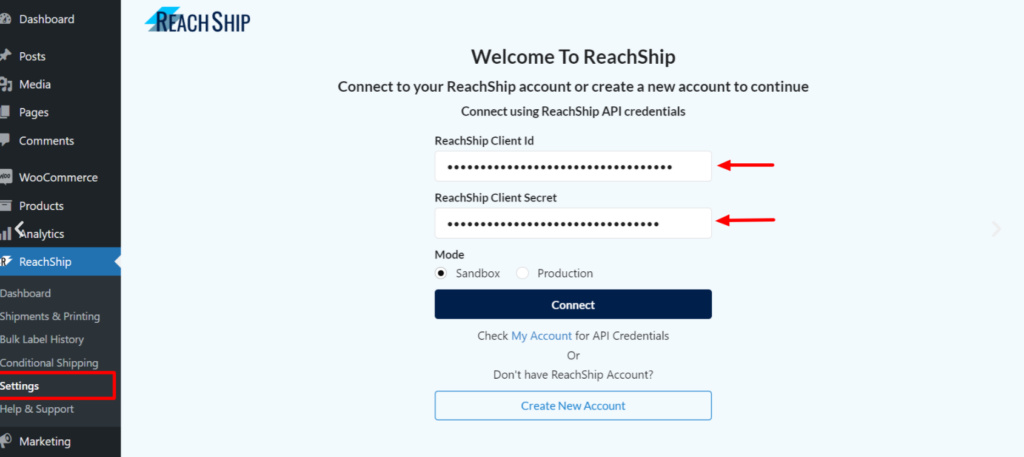 Configure ReachShip
