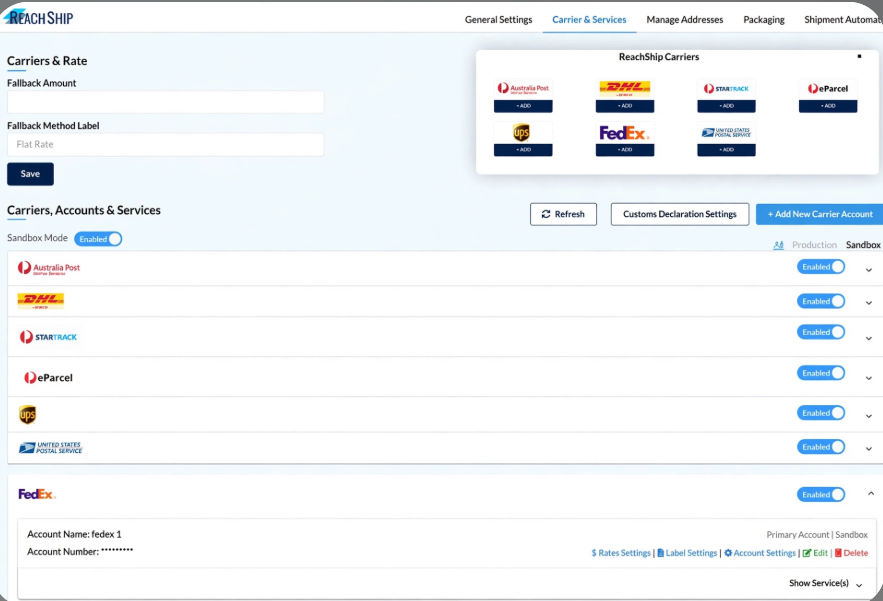 FedEx Shipping Settings